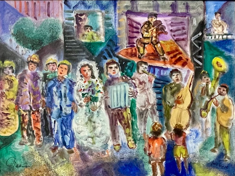 Albert Goldman - Jewish wedding. Oil on canvas 80X60 signed and framed