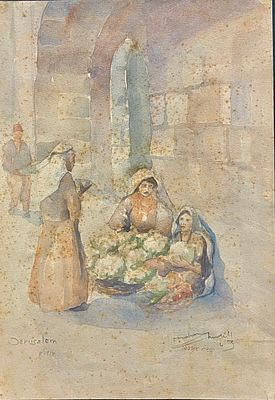 Unidentified artist - Jerusalem. Watercolor on paper 32X22 signed and described