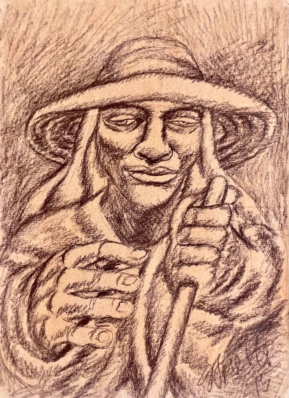 Unidentified artist - Charcoal on paper 32X43 signed