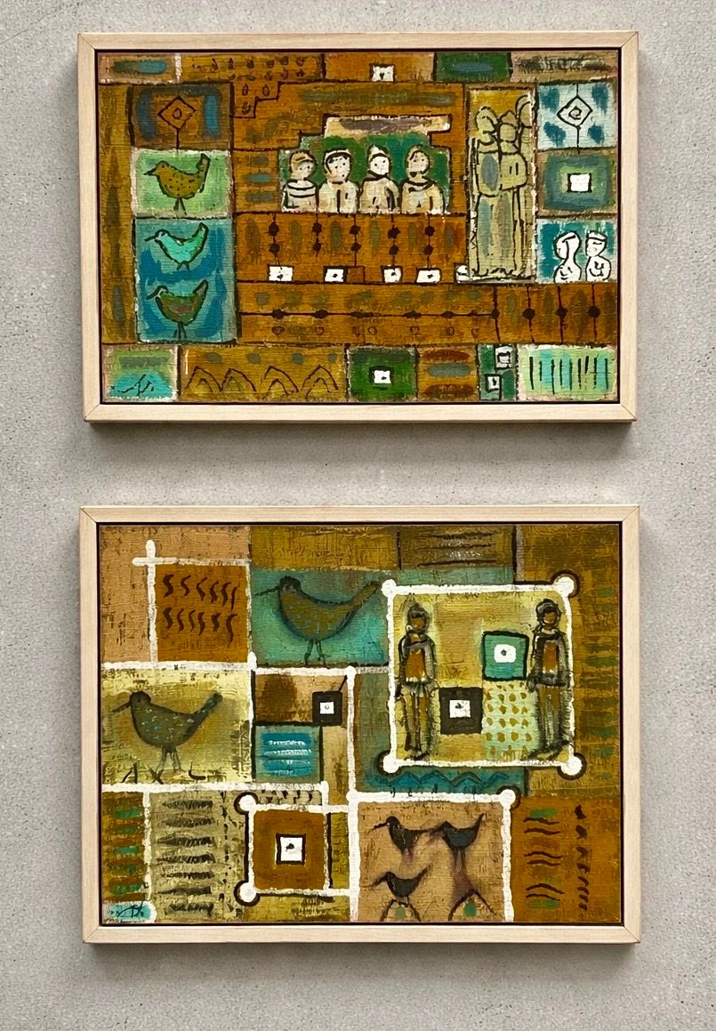 Unidentified artist - Two oil paintings on canvas mounted on plywood 18X25, signed and framed