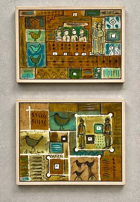 Unidentified artist - Two oil paintings on canvas mounted on plywood 18X25, signed and framed