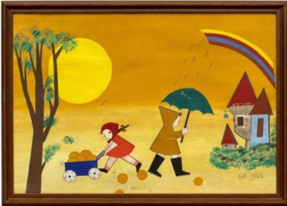 Mixed media on 34X23 paper, signed and framed. Possibly the work of Alona Frankel, the 