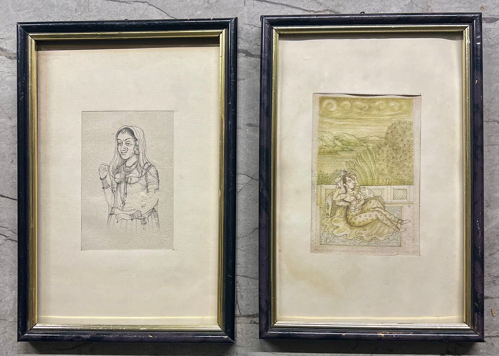 Unidentified artist - Two Indian paintings, 11X8 each, framed