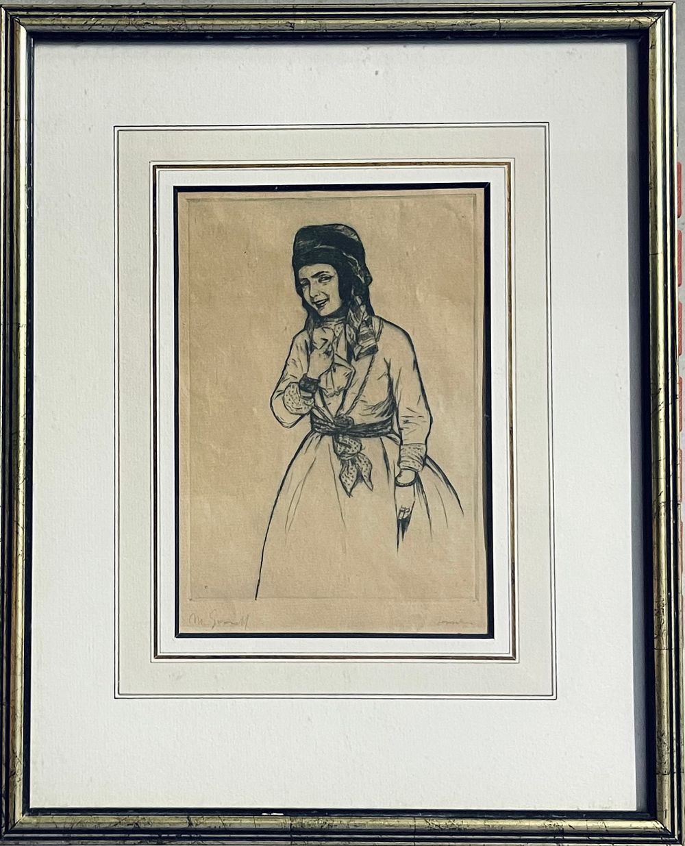 Meir Gur Aryeh - A girl in Jerusalem. etching, 20X13 depicting Jerusalem, signed in pencil and framed