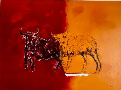 ישראל רייס - שוורים. שמן על בד 130X95 חתום 
עבודה מדהימה של הצייר החיפאי ישראל רייס