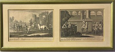 שני תחריטים בנושא סוסים מידות המסגרת 87X38