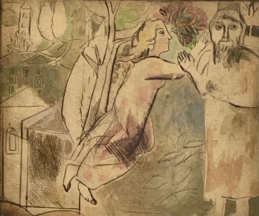 Unknown artist - Painted etching 20X17, no signature found (possibly under the framing)
