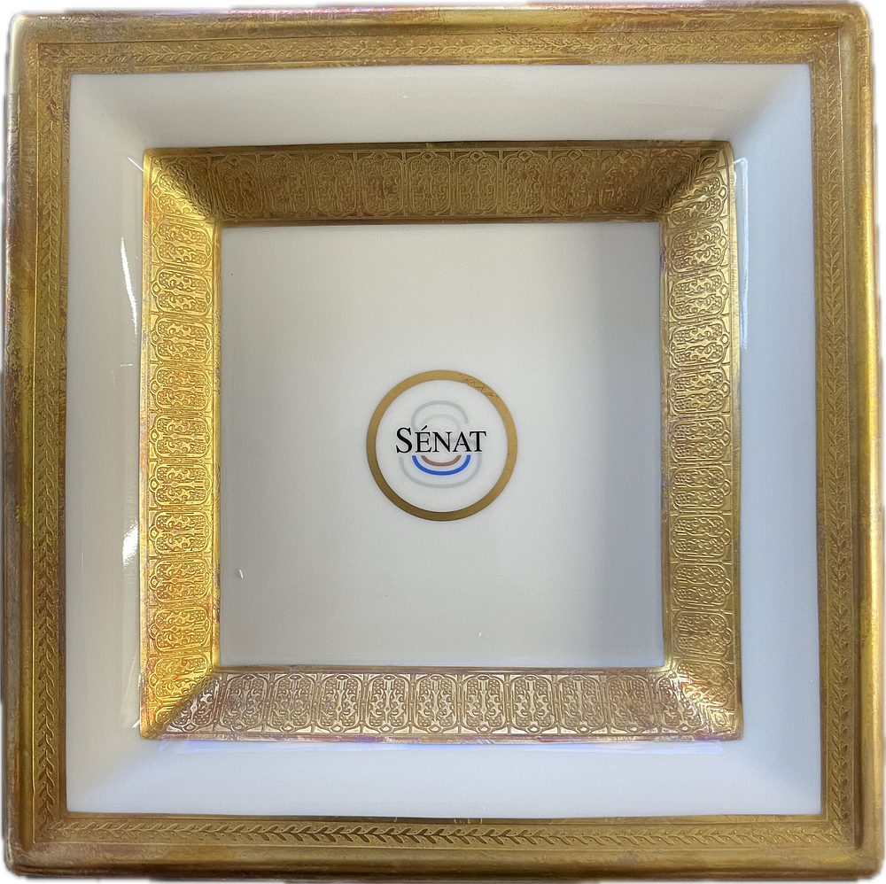 French Senate Gift Tray. Porcelain made in Limoges, France, 17X17, presented to an Israeli 