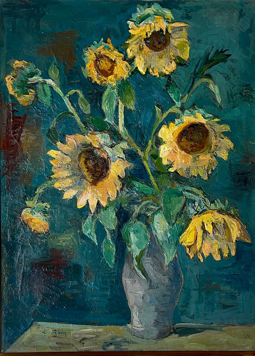 Leo Kahn ( Israel Germany ) - Sunflowers. Large, oil on canvas 81X61 signed and framed