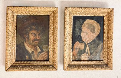 Unidentified artist - Oil on canvas and oil on cardboard 27X19 each 
Framed, on the back is a 