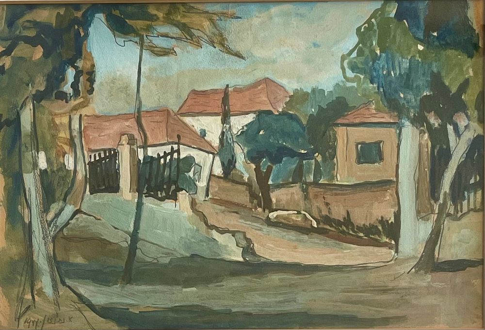 Avraham Naton - Natanzon - Neve Tzedek, Tel Aviv. Beautiful early work, gouache 38X25, signed and framed