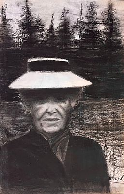 Unidentified artist - Charcoal on paper attached to cardboard 70X44, signed
