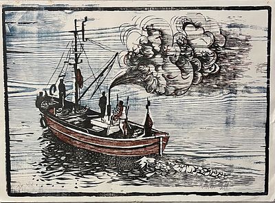 Moshe Gat - Signed colored woodcut