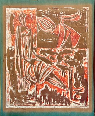 Unidentified artist - Colored woodcut 32X27 signed