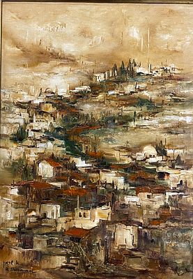AHUVA SHERMAN - Jerusalem Mountains. Oil on canvas 50X35 signed and framed