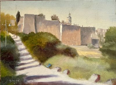 Yehuda Armoni - Jerusalem. Oil on canvas attached to plywood 30x40 Signed and framed
