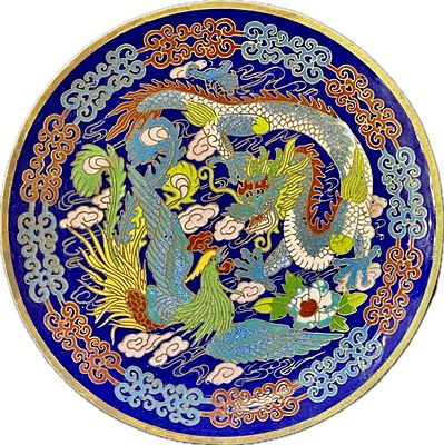 Cloisonne Plate 20 cm Dragon and Phoenix Motif 
Handmade