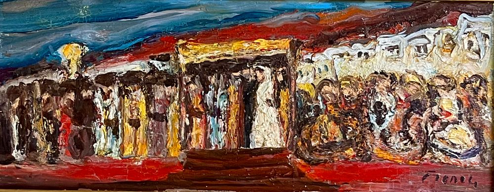 Izhak Frenkel - Frenel 1899 - 1981 - Jewish wedding. Oil on canvas 47X20 signed and framed, The 