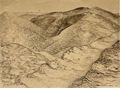 Jane Hillman-Schacherl - Judean Mountains. Ink on paper 52X38, signed Jana Hillman-Shahral 