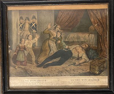 Unidentified artist - La Vie d'un Joueur. Antique lithograph 29X24 framed