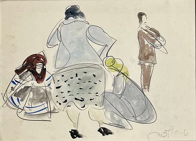 Shimshon Holzman (Israeli, 1907-1986) - women's discourse. Watercolor on paper 46X33 signed and framed