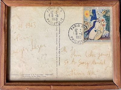 Marc Chagall - Postcard and stamp of the day of issue 
with inscription and sender's name