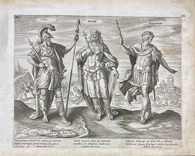 Maerten de Vos, 1643 - SAUL, DAVID, AND SOLOMON. . etching 32.5X26
