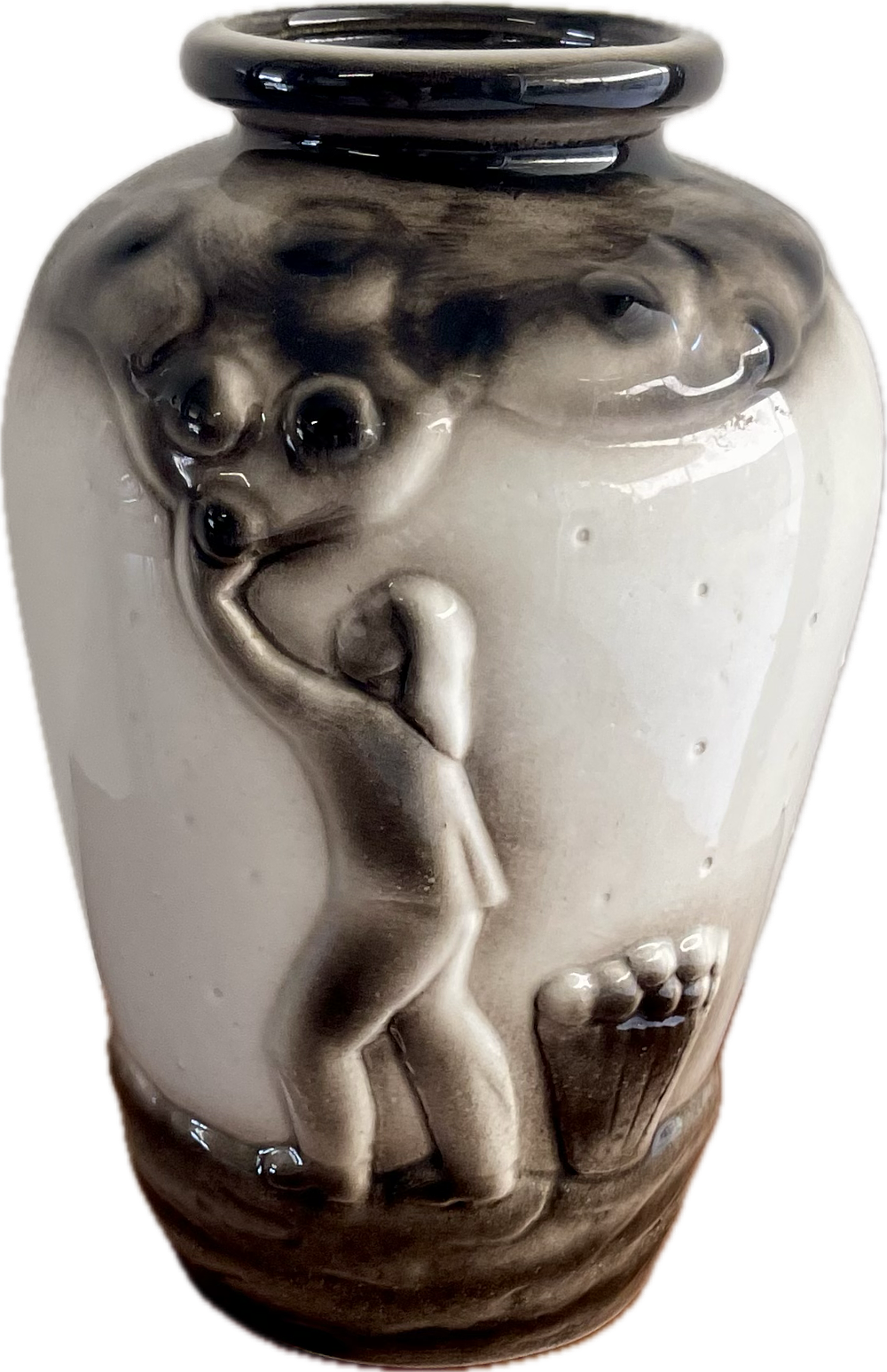 Ceramic Jug – Figures of Chalutzim. Ceramic jug made in Eretz Israel, signed on the base. 