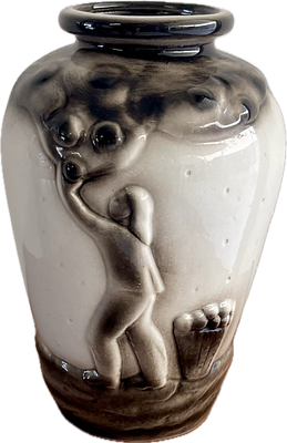 Ceramic Jug – Figures of Chalutzim. Ceramic jug made in Eretz Israel, signed on the base. 