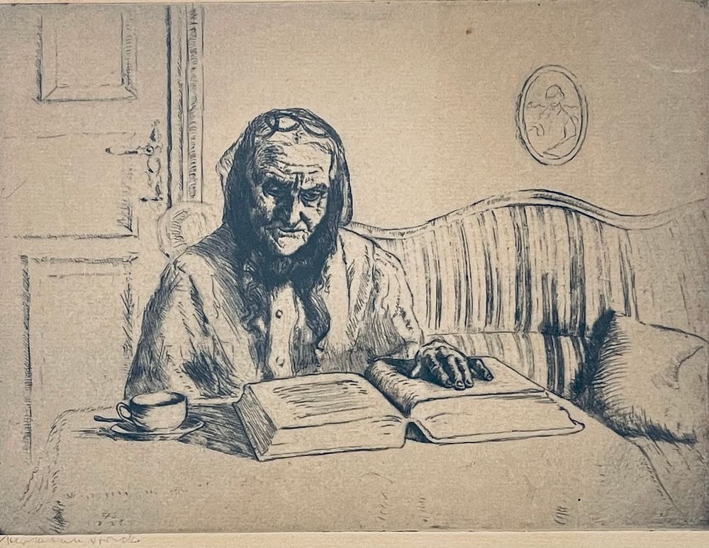 Hermann Struck - Rare engraving, 29X22 signed in pencil and framed, dated 1928 and also a Star of David