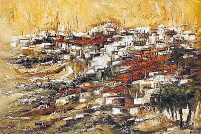 Ahuva Sherman (1926-2023) - Jerusalem. Oil on canvas 73X50 signed and framed