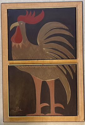 Unidentified artist - Rooster. Oil on canvas, dimensions including the frame 110X75, signed and framed