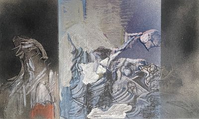 Unidentified artist - Mixed media 38X23 Signed on the back