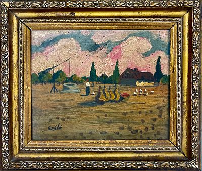 Unidentified artist - Hungarian School. Oil on masonite 25X20 signed and framed