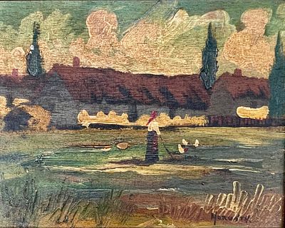 Unidentified artist - Hungarian School. Oil on plywood 20X25 signed and framed
