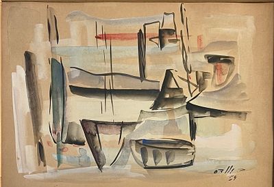 Bluma Odess Ronkin (Israeli - Lithuanian, 1912- 2007) - Watercolor 48X33 signed and framed