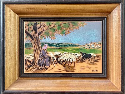 MANOR - Painting on enamel 16X11, signed and framed. Handmade