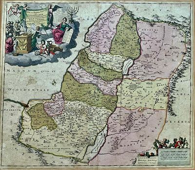 Map of the Holy Land - painted etching. Amsterdam 1725
. Judaea, sive Terra Sancta quae 