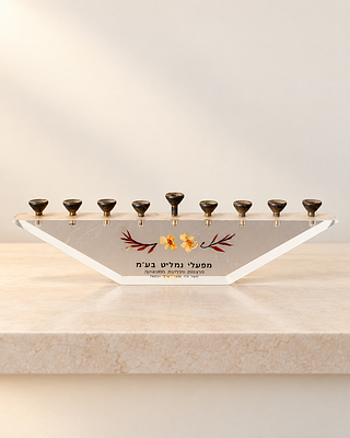 חנוכיה ישראלית עשויה פרספקסט " מפעלי נמליט בע"מ " 
קיבוץ מעין צבי
