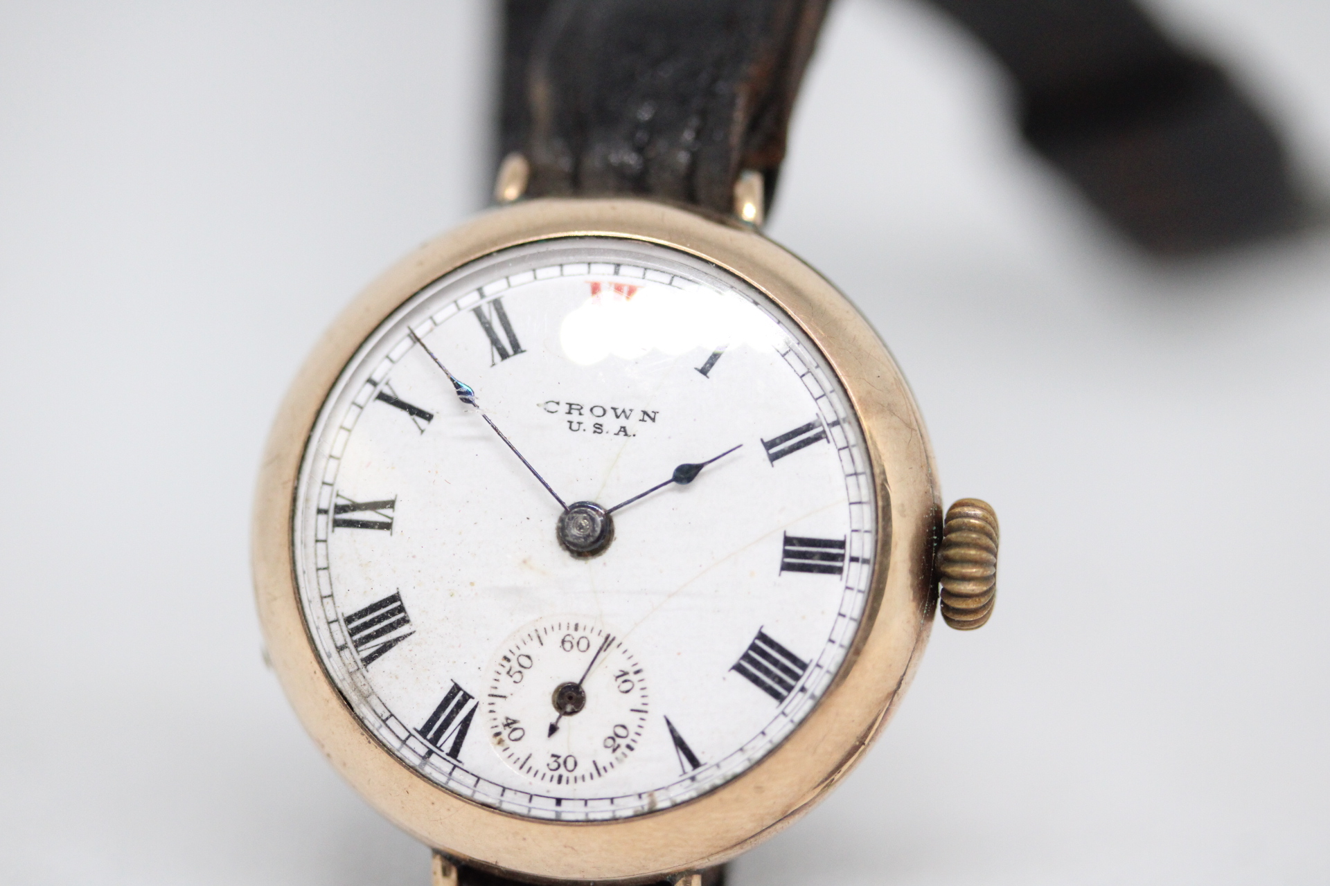Vintage Crown Watch Company USA Gold Filled Early Mechanical Wind Watch.