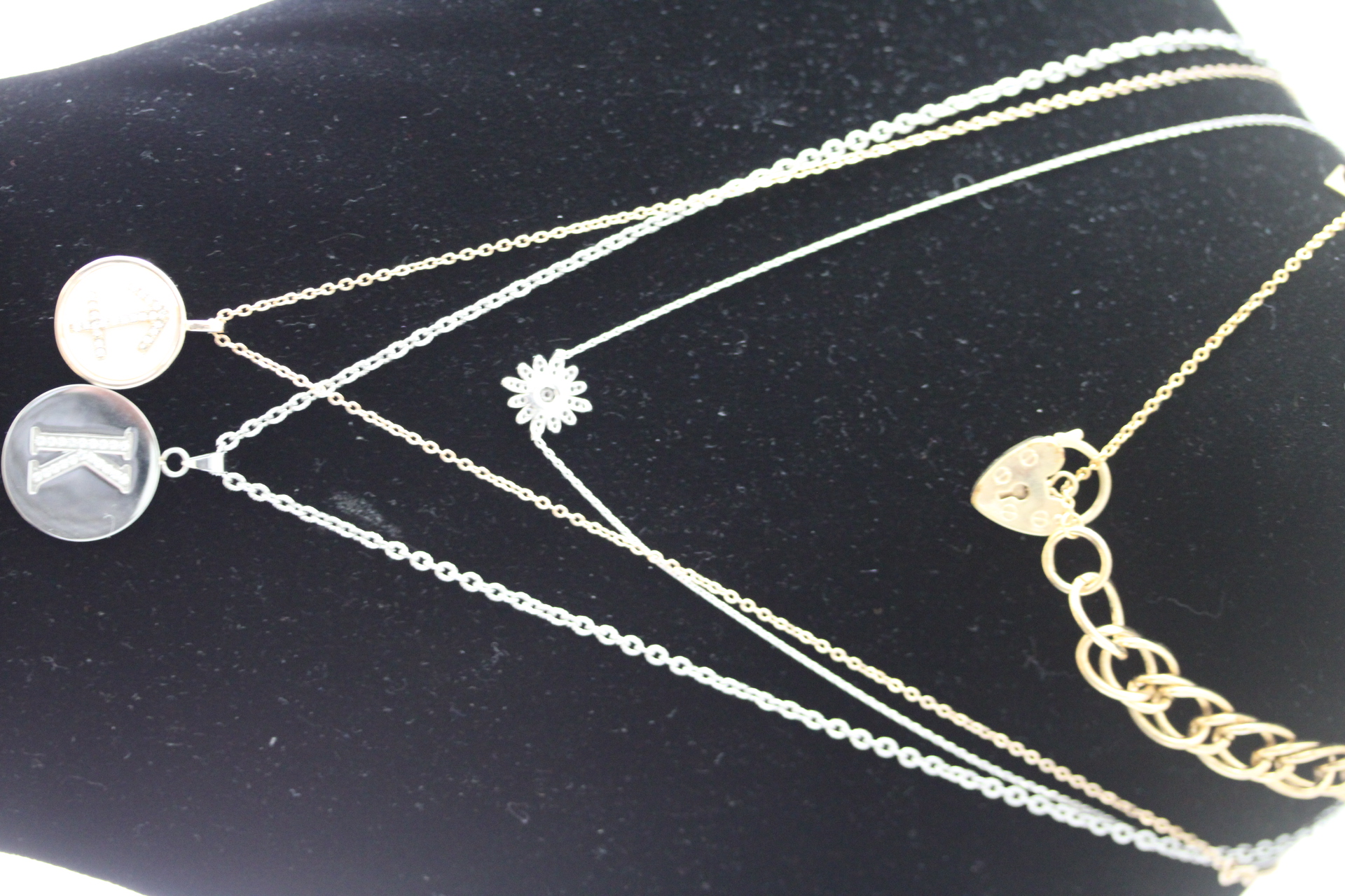 Silver chain & pendant together with costume jewellery bracelet & 2 chains & pendants