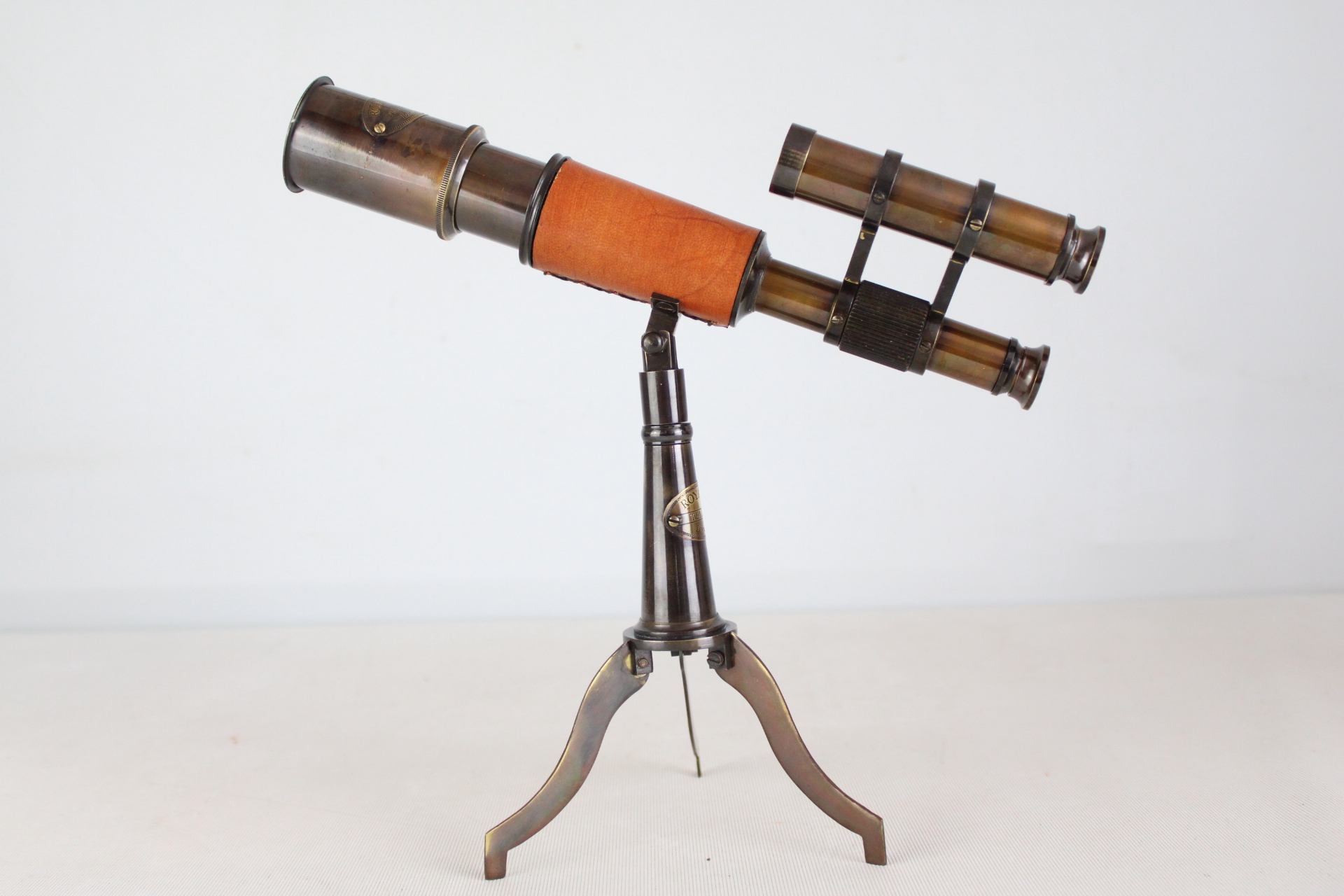 Brass & leather telescope on stand
