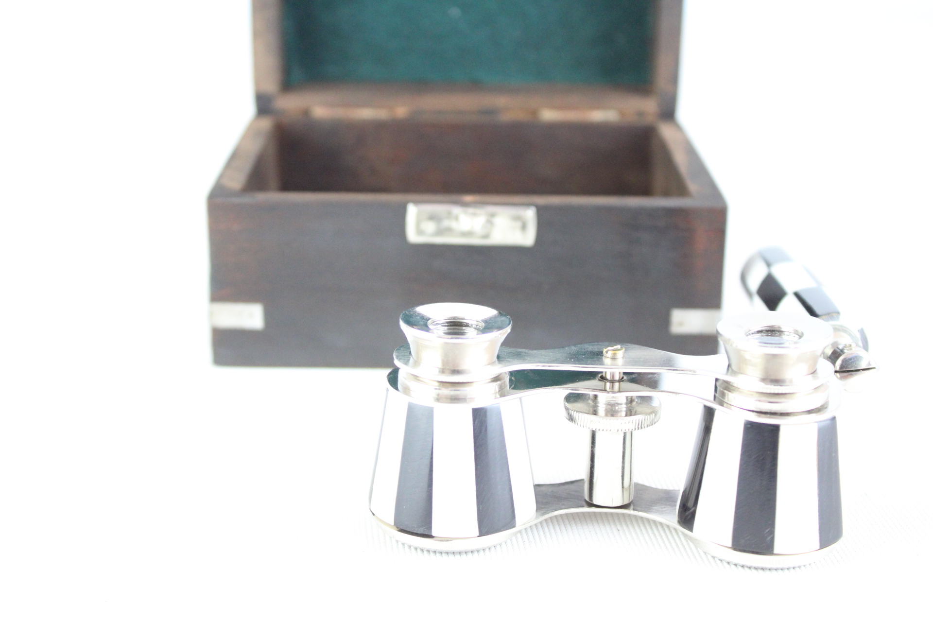 Boxed black & white opera glasses