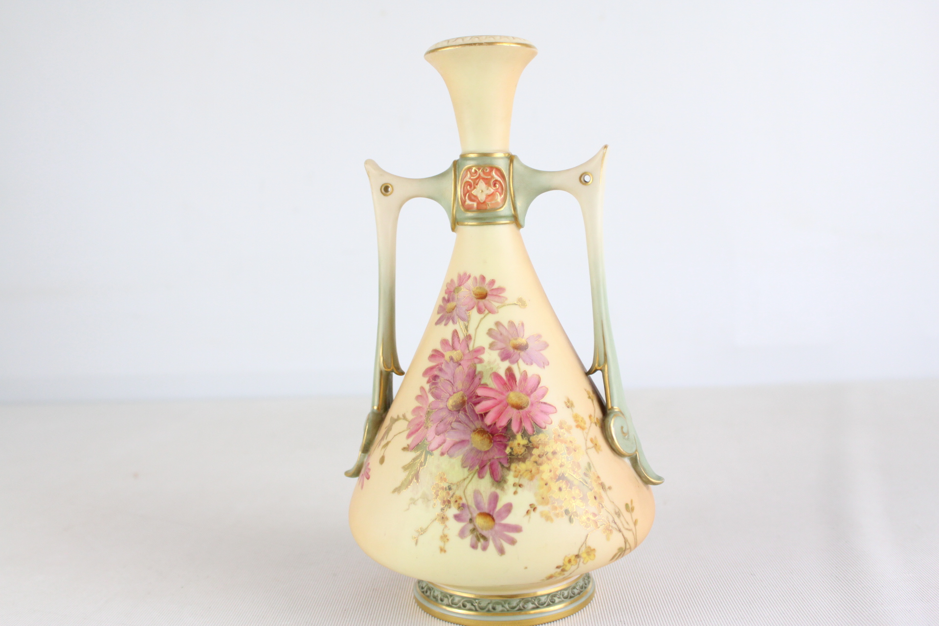 Royal Worcester Blush Ivory Hand Painted Floral Two Handled Ewer Vase Shape 1021