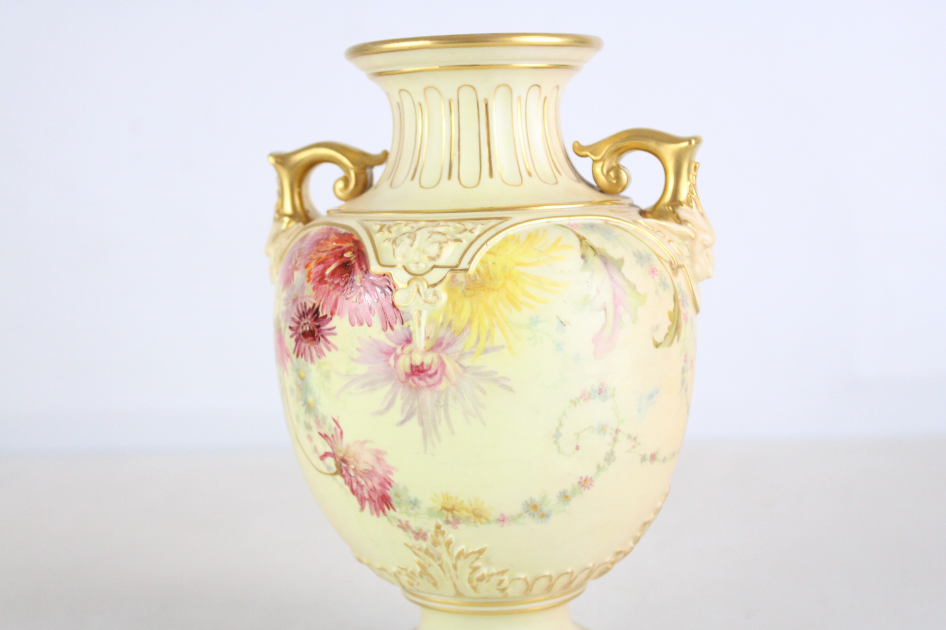 Royal Worcester Blush Ivory Hand-Painted Floral Porcelain Vase