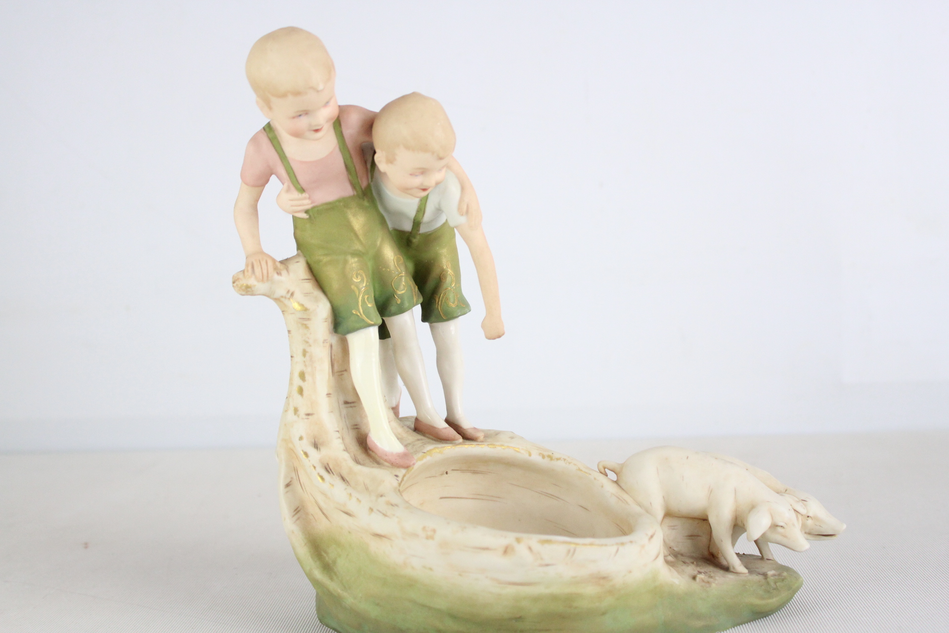 Royal Dux Bohemia Porcelain Figural Planter with Boys and Piglets