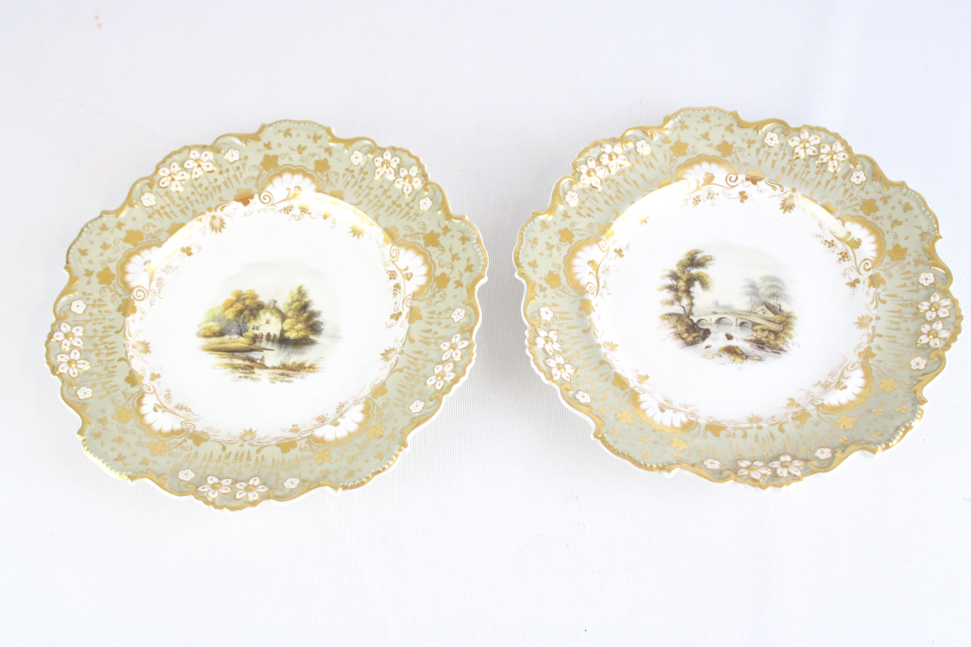A Pair of Davenport Longport Staffordshire Hand Painted Porcelain Cabinet Plates
