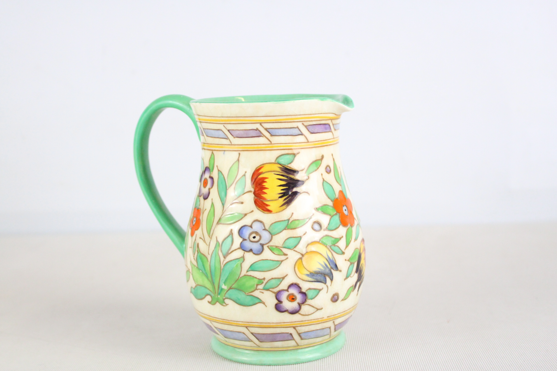 Charlotte Rhead Bursley Ware Art Deco Tube-Lined Earthenware Pitcher, Pattern TL14