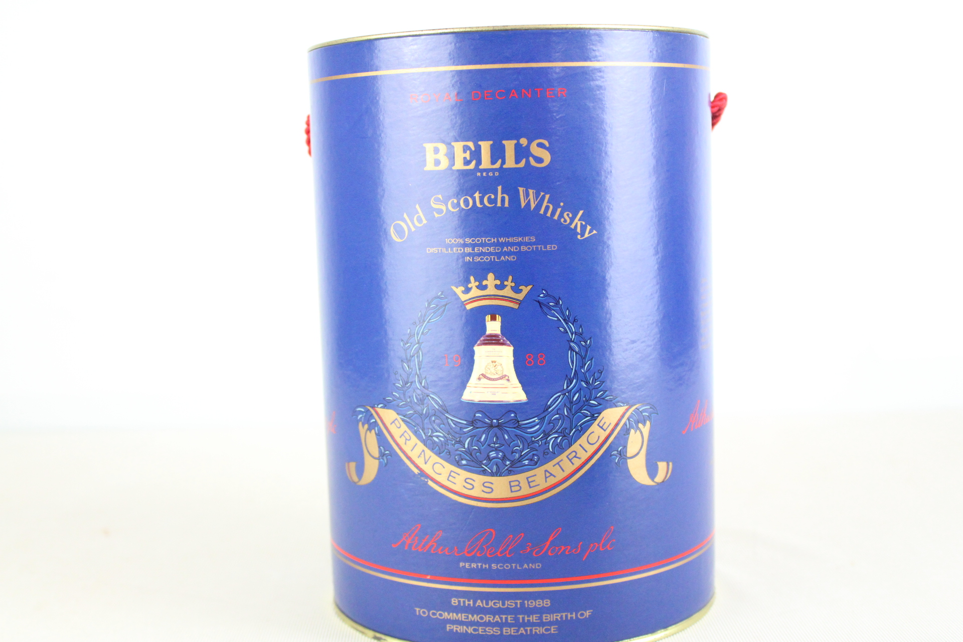 1988 Bell's Old Scotch Whisky Princess Beatrice Royal Decanter Commemorative Presentation Tube