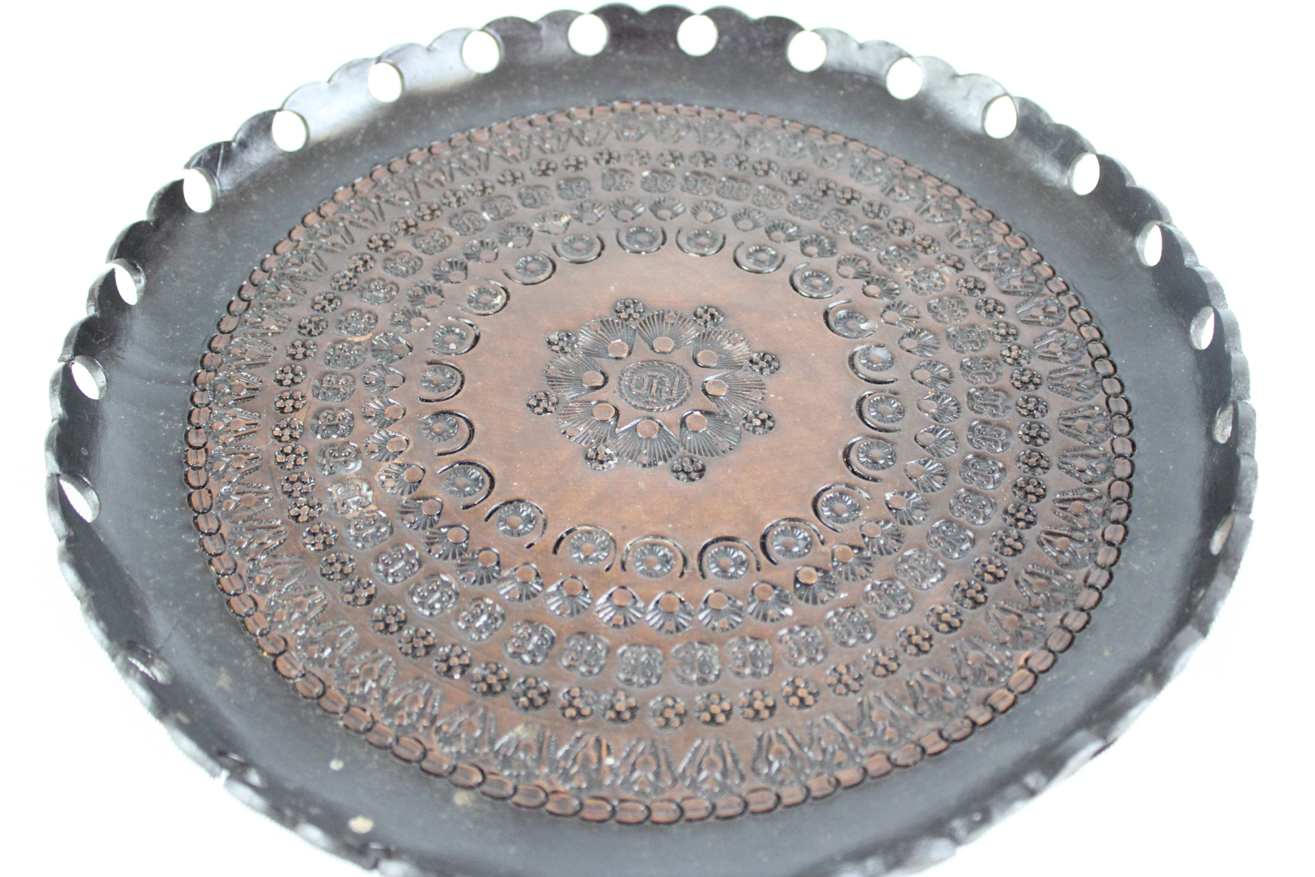 Mid-20th Century Middle Eastern Style Leatehr Tray with Scalloped Rim
